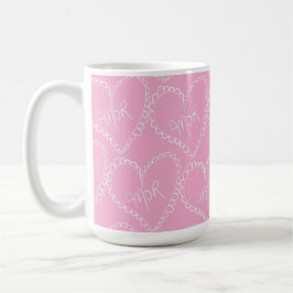 Doodles Black Hearts Valentines Day Pink Kaffemugg