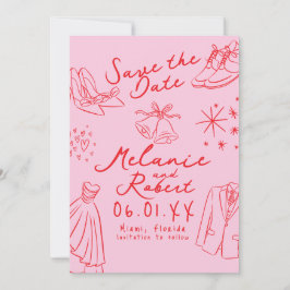 Doodles Hand Drawn Black White Groom Bride  Spara Datumet