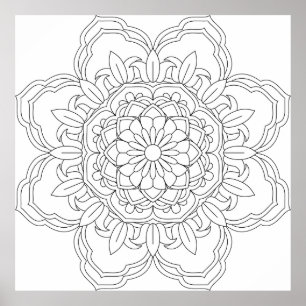 Doodles mandala sömlös mönster. Färgning av vuxen Poster