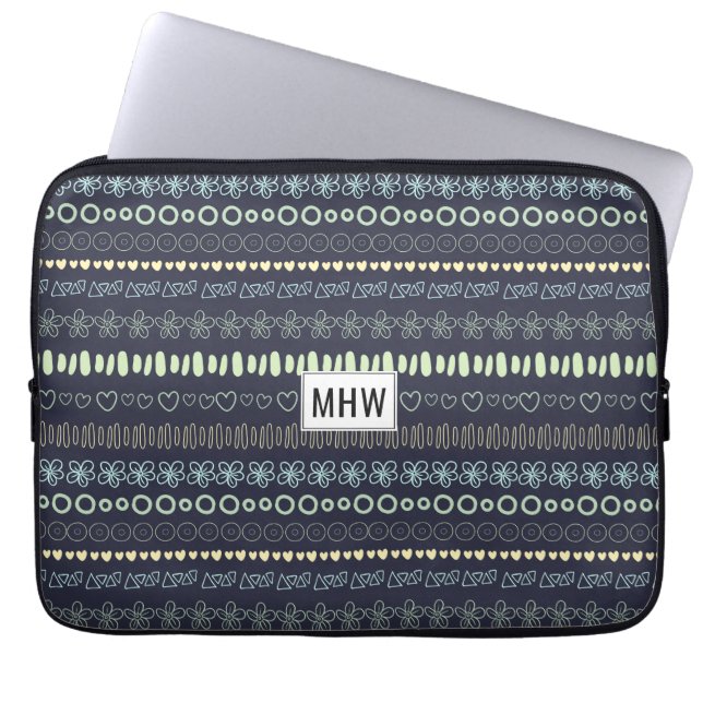 Doodles Mönster anpassningsbar monogram laptop sle Fodral (Framsidan)