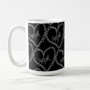 Doodles Svarta Hjärtan Alla Hjärtans Dag Rosa Kaffemugg