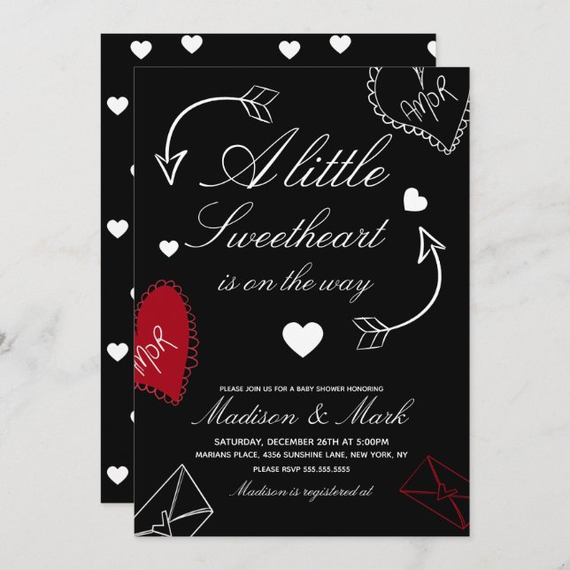 Doodles Sweetheart On the way  Baby Shower  Inbjudningar (Fram/baksida)