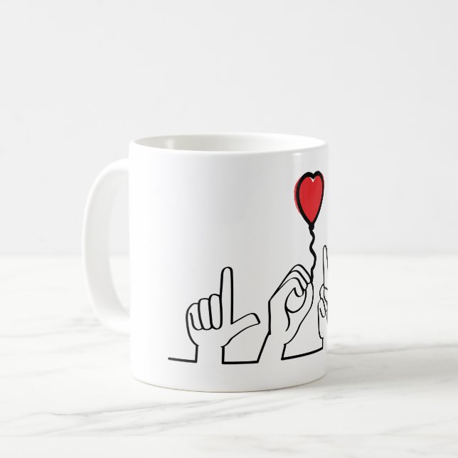 Doof, gebarentaal love - liefde. Ik hou van je. Kaffemugg (Framsida vänster)