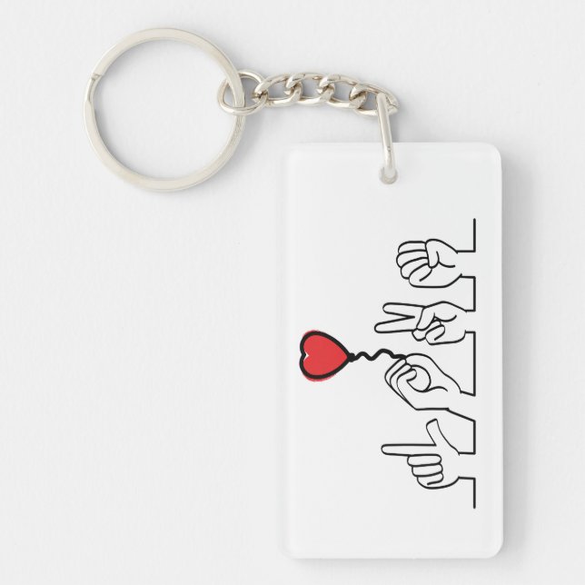 Doof, gebarentaal love - liefde. Ik hou van je. Nyckelring (Framsidan)