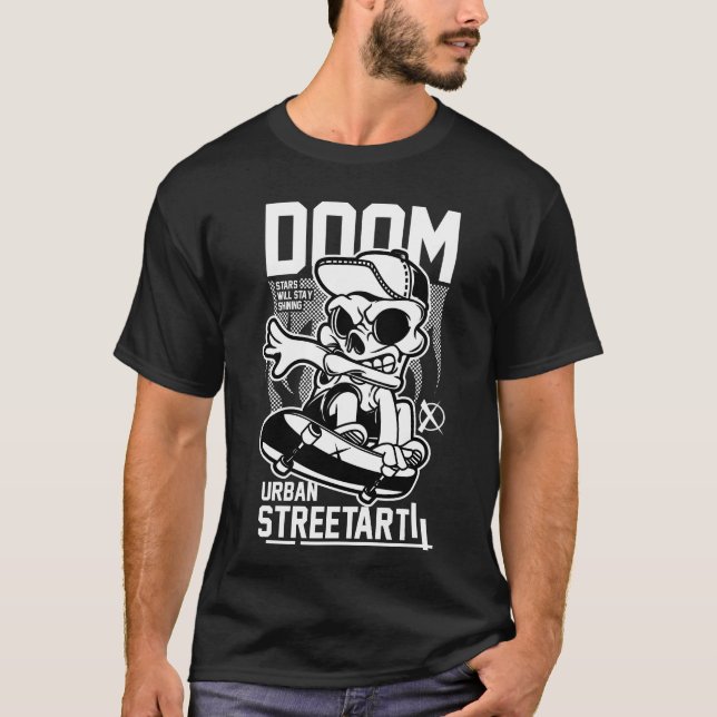 Doom Urban Streetart - Skeleton on Ski Board T Shirt (Framsida)