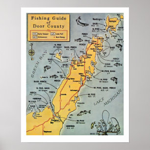 "Door County Fiske 16x20 Karttryck Poster
