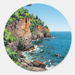 Door County-illustration Klipporna och sjön Runt Klistermärke