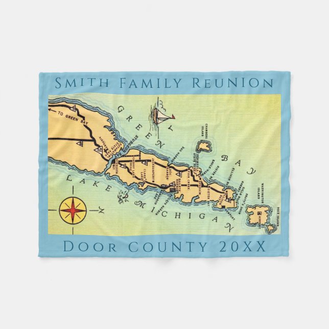 Door County Karta Vacation Blanket Fleecefilt (Framsidan (Horisontell))