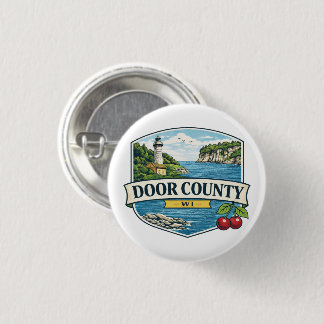 Door County, WI Fyr och Lake Michigan Magnet Knapp