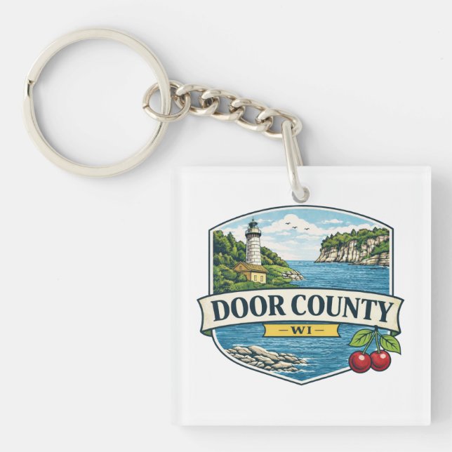 Door County, WI Fyr och Lake MichiganMagnet (Framsidan)