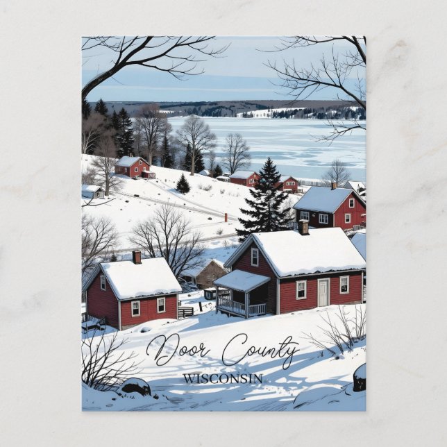 Door County Wisconsin Illustration and Winter Poem Vykort (Framsida)