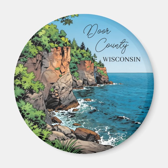 Door County, Wisconsin Illustration Lake Michigan Magnet (Framsidan)