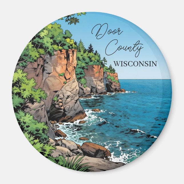 Door County, Wisconsin Illustration Lake Michigan Magnet (Framsidan)