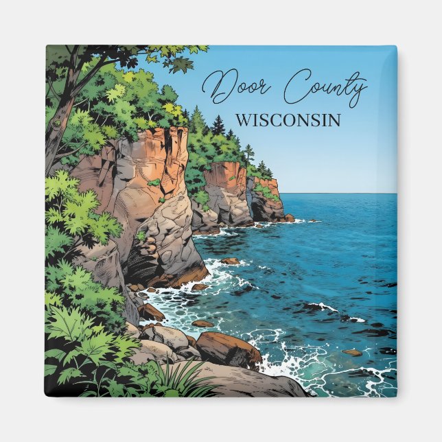 Door County, Wisconsin Illustration Lake Michigan Magnet (Framsidan)