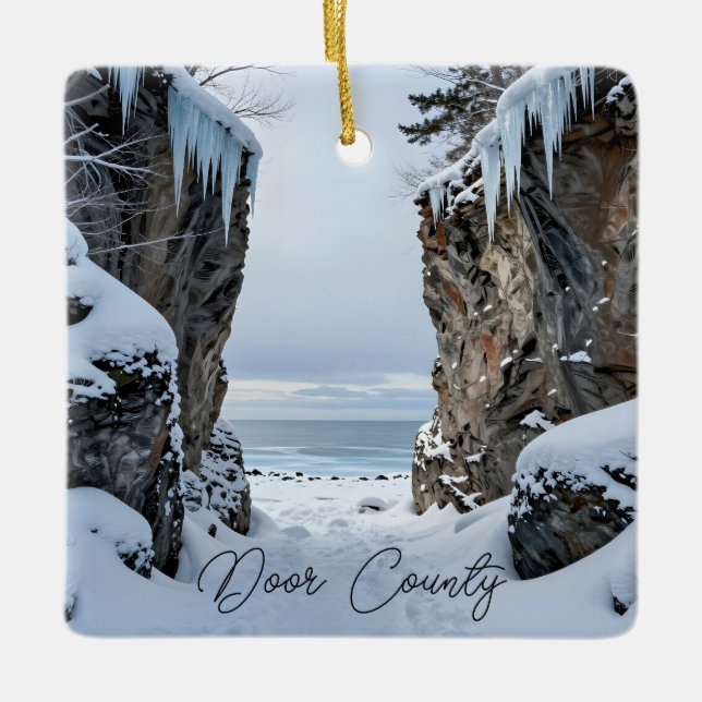 Door County, Wisconsin | Vinterdikt Julgransprydnad Keramik (Framsida)