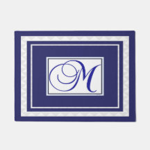 Door Mat initial M Monogram Blue White