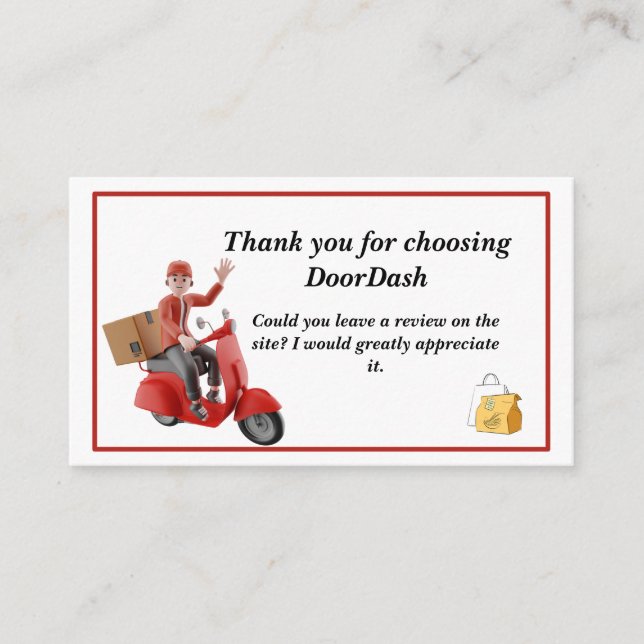 Doordash Delivery Driver Tack Visitkort (Framsida)