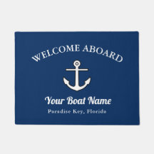 Doormat Navy Blue Welcome Aboard Anchor Boat Namn
