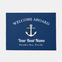 Doormat Navy Blue Welcome Aboard Anchor Boat Namn