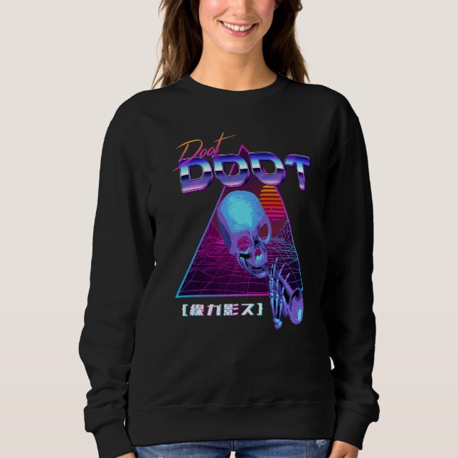 Doot Doot Skeltal Synthwave Retro Meme Streetwe T Shirt (Framsida)