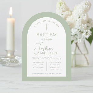 Dop Ark Sagegrön Modern Script Dopceremoni Inbjudningar