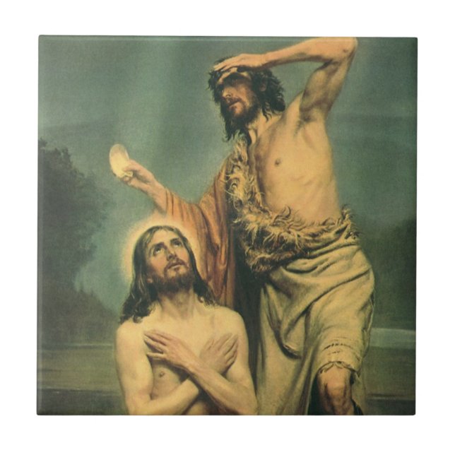 Dop av Jesus Kristus av Johannes döparen Kakelplatta (Framsidan)