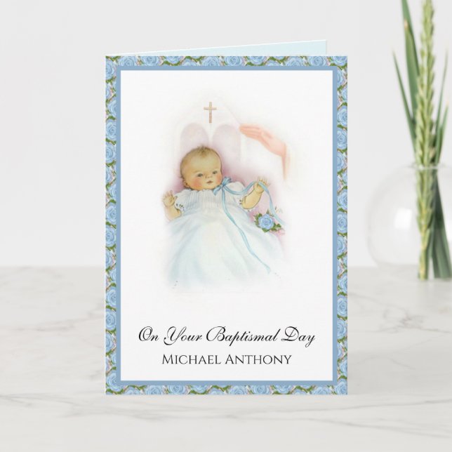 Dop Baby Pojke Kristet Religiöst Kort (Framsida)