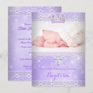 Dop Babyfoto av flicka Lilac Lila Tiar Inbjudningar