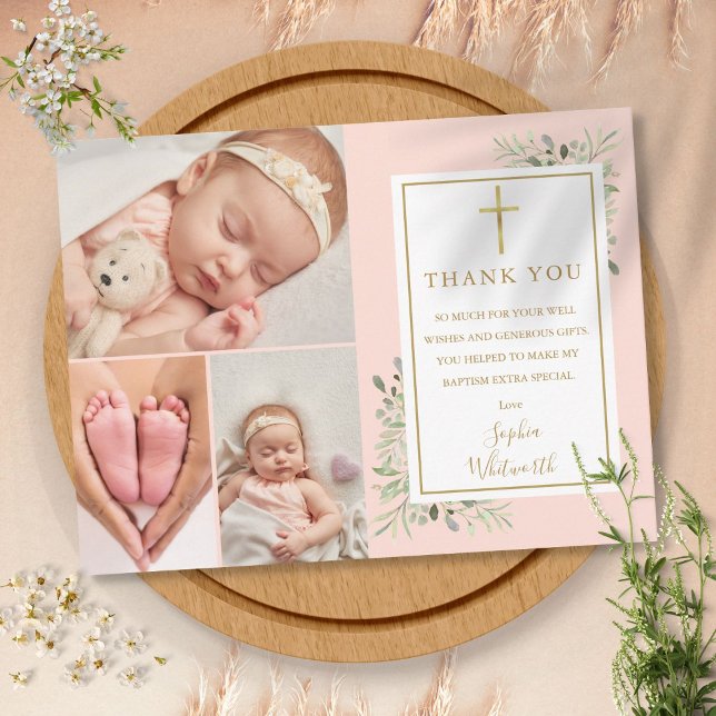 Dop Blush Rosa Tack Vykort (Baptism Blush Pink Thank You Postcard)