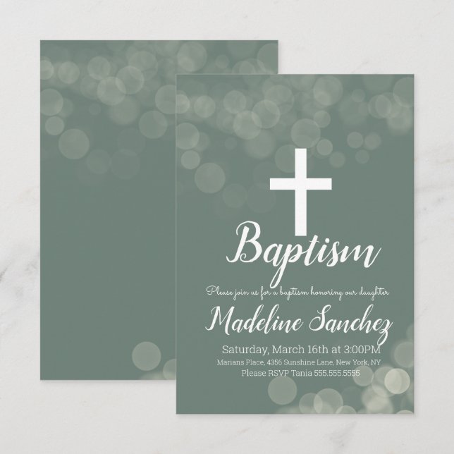 Dop Bokeh-ljus Dedikation Dopceremoni Inbjudningar (Fram/baksida)