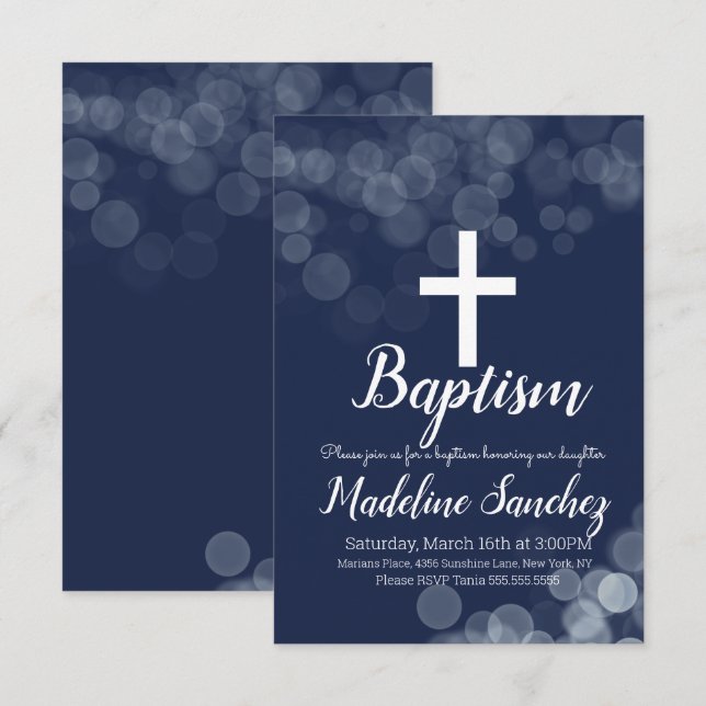 Dop Bokeh-ljus Dedikation Dopceremoni Inbjudningar (Fram/baksida)