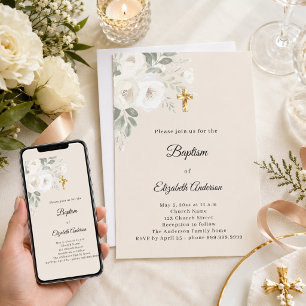 Dop champagne blommor flicka kors inbjudningar