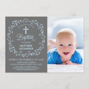 Dop Christeningfotoinbjudan, pojkeinbjudan Inbjudningar