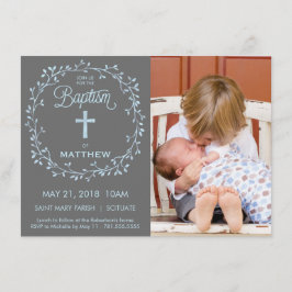Dop Christeningfotoinbjudan, pojkeinbjudan Inbjudningar
