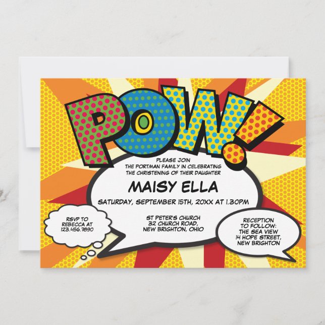 Dop Dopfest Modern Tecknad Seriebok Inbjudningar (Framsida)