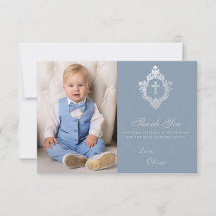 Dop Dusty Blue Crest Kors Elegant Pojke Foto Tack Kort