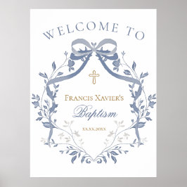 Dop elegant blå båge välkomstskylt poster