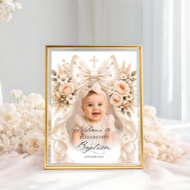 Dop Elegant Blommig Slöja och Pärlor Foto Välkomme Poster