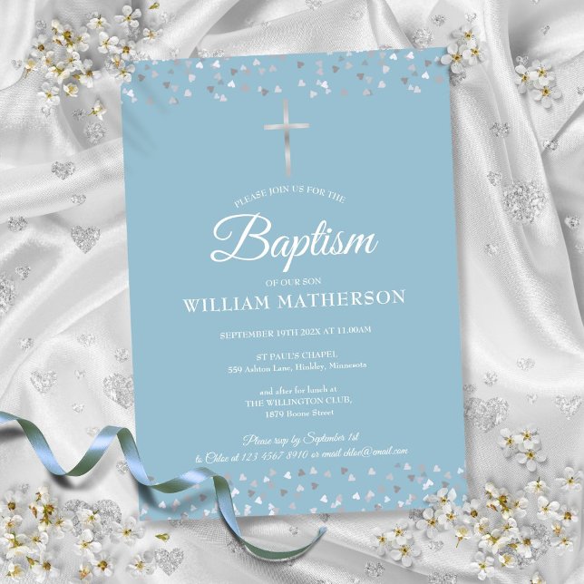 Dop- eller dopfestsmycke med hjärtkonfetti inbjudningar (Hearts Confetti Baptism Christening Invitation)
