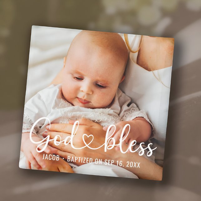 Dop Enkel Modern Hjärt Baby Foto Magnet (Skapare uppladdad)