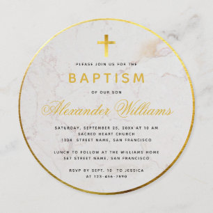 Dop Falskt Guld Folie Marmor Kalligrafi Rund Inbjudningar