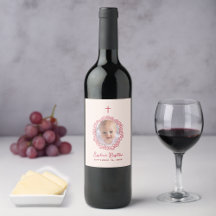 Dop Flicka Foto Rosa och Röd Blommig Krans