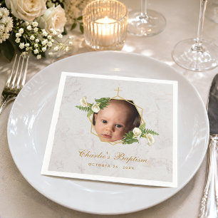 Dop Foto Marmor Blommig Calla Lilior Guld  Pappersservett