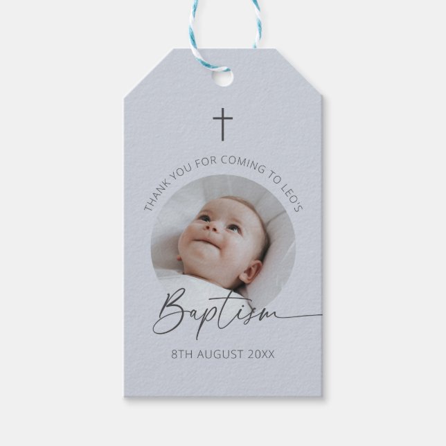 Dop Foto Tack Duskig Blå Presentetikett (Framsidan)