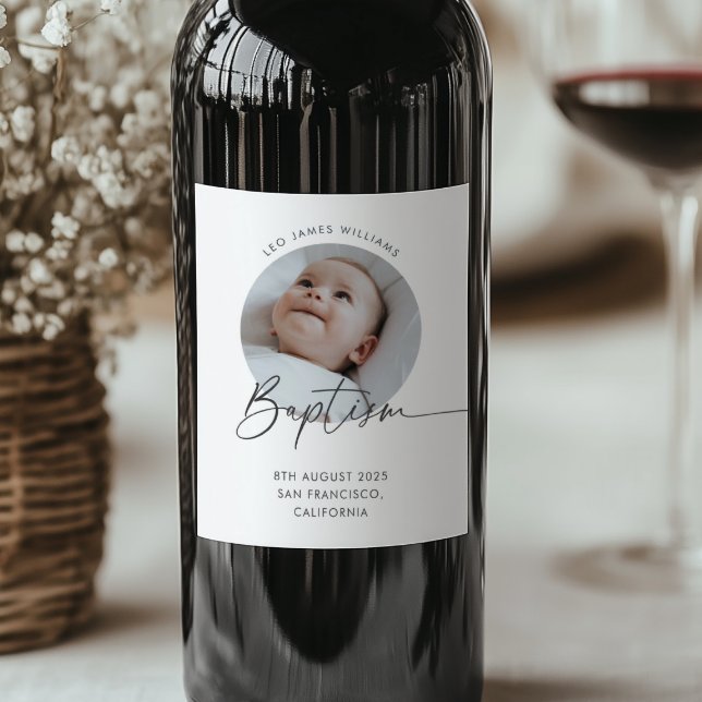 Dop Foto Tack Vinflaska Etikett (Zazzle Baptism Photo Thank You Wine Label)