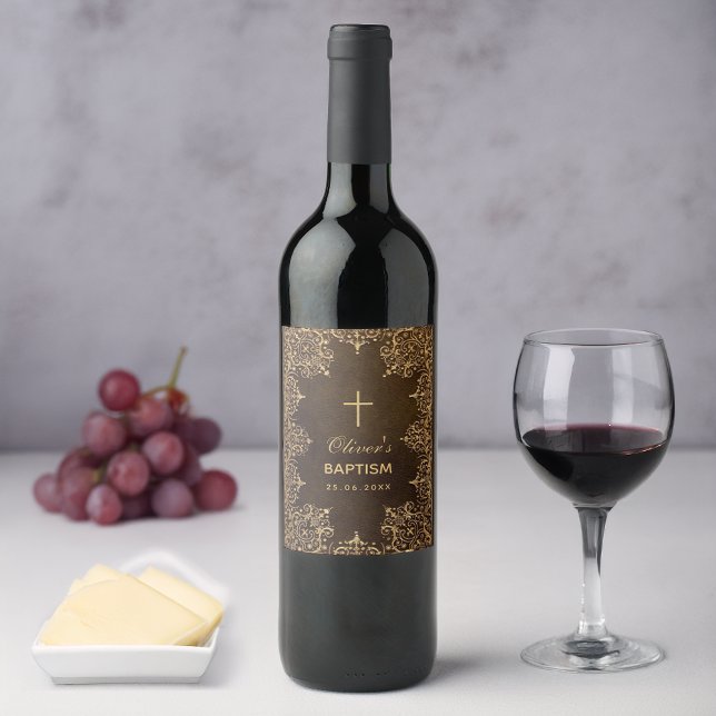 Dop Guld Brun Elegant Vintage Vinflaska Etikett (Skapare uppladdad)