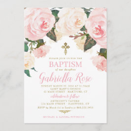 Dop Invitation | Rosa Blommor Guld Inbjudningar