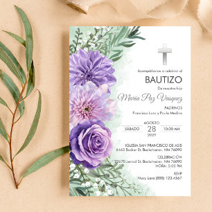 Dop Invitation Söt Lila Blommor Dopceremoni Inbjudningar