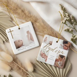Dop Kalligrafi Foto Collage Baby Sakerhet Julgransprydnad Keramik
