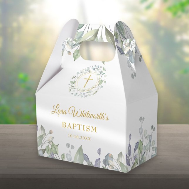 Dop Kristna Lagerkrans Guld Kors Presentaskar (Baptism Christening Laurel Garland Gold Cross Favor Box)